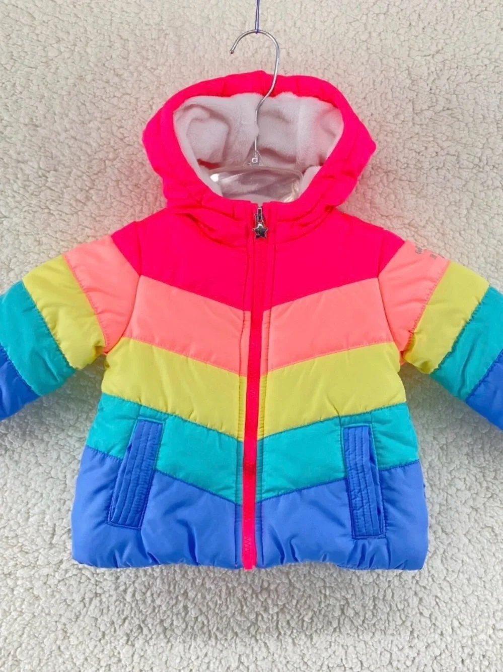 OshKosh B'gosh Rainbow Puffer Jacket - Hot Pink, Coral, Yellow, Teal, Blue